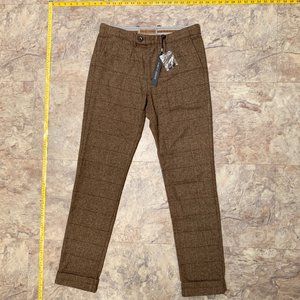 Nifty Genius Dress Chino Pants in Brown Plaid - Slim Fit w30 L32